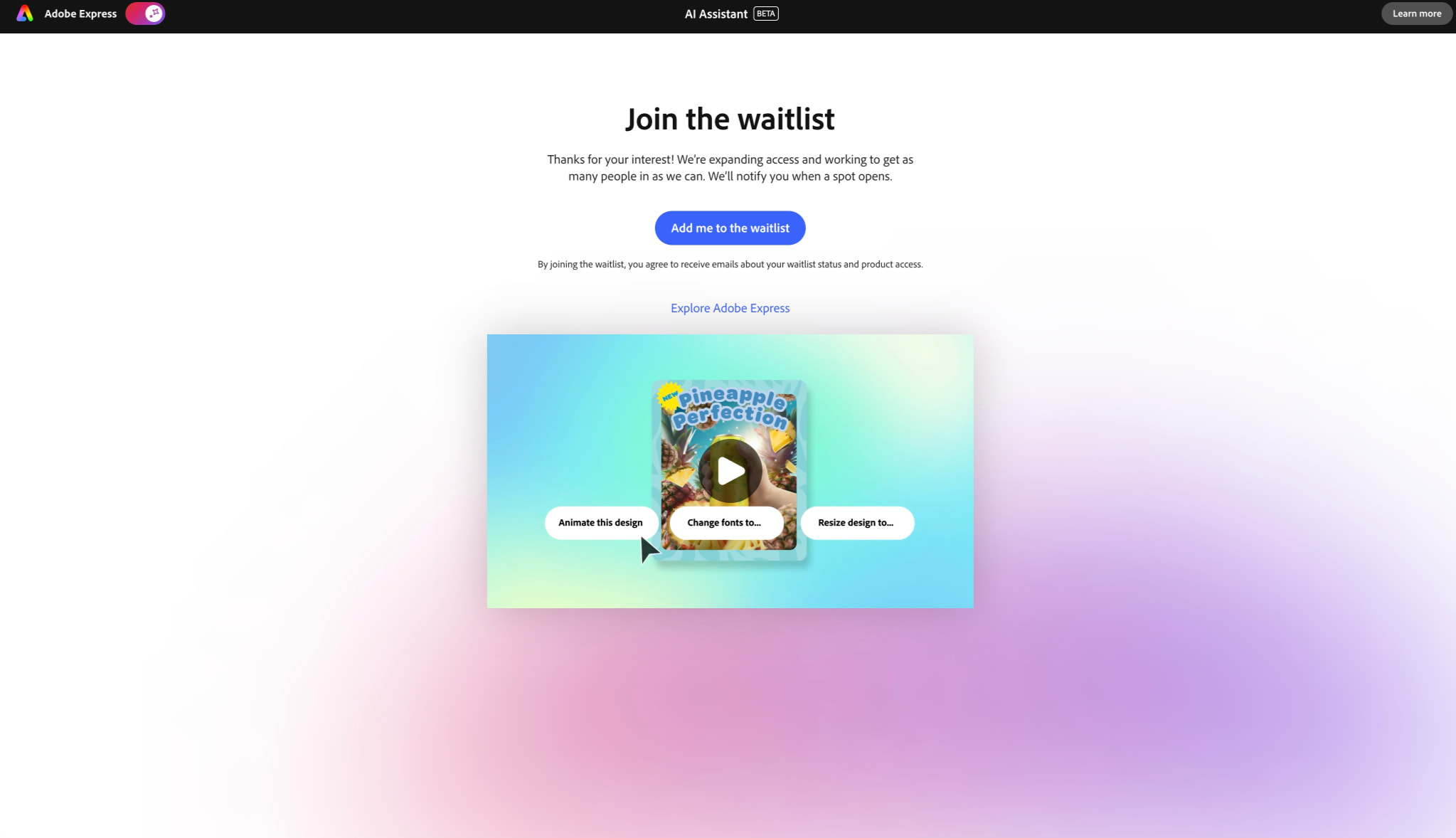 Adobe Express captured website design
