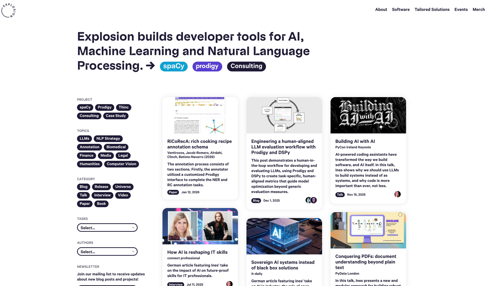 Explosion · Developer tools and consulting for AI, Machine Learning and NLP captured website design