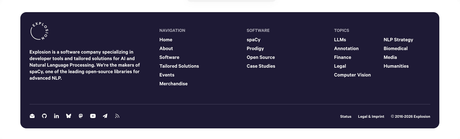 Explosion · Developer tools and consulting for AI, Machine Learning and NLP captured website design