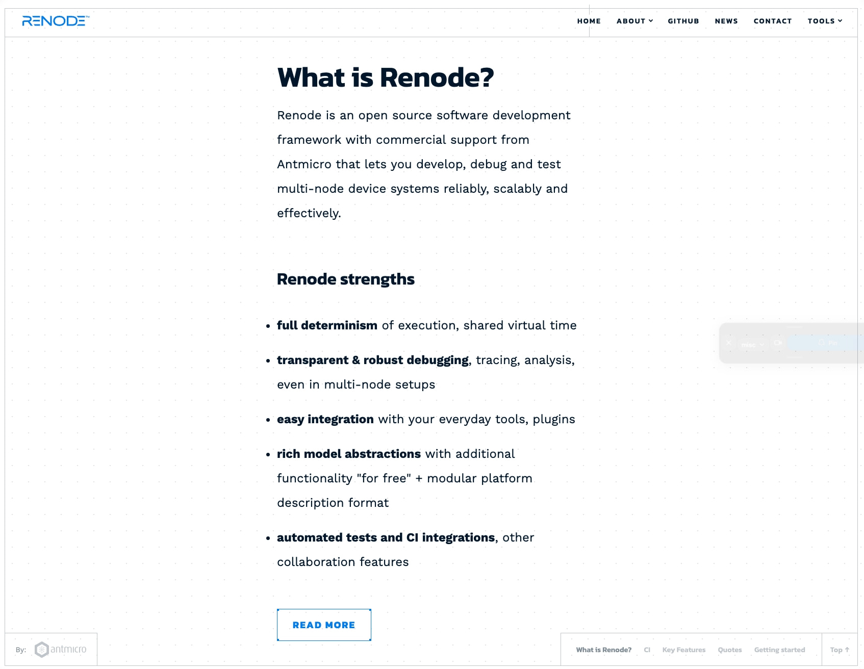 Renode captured website design