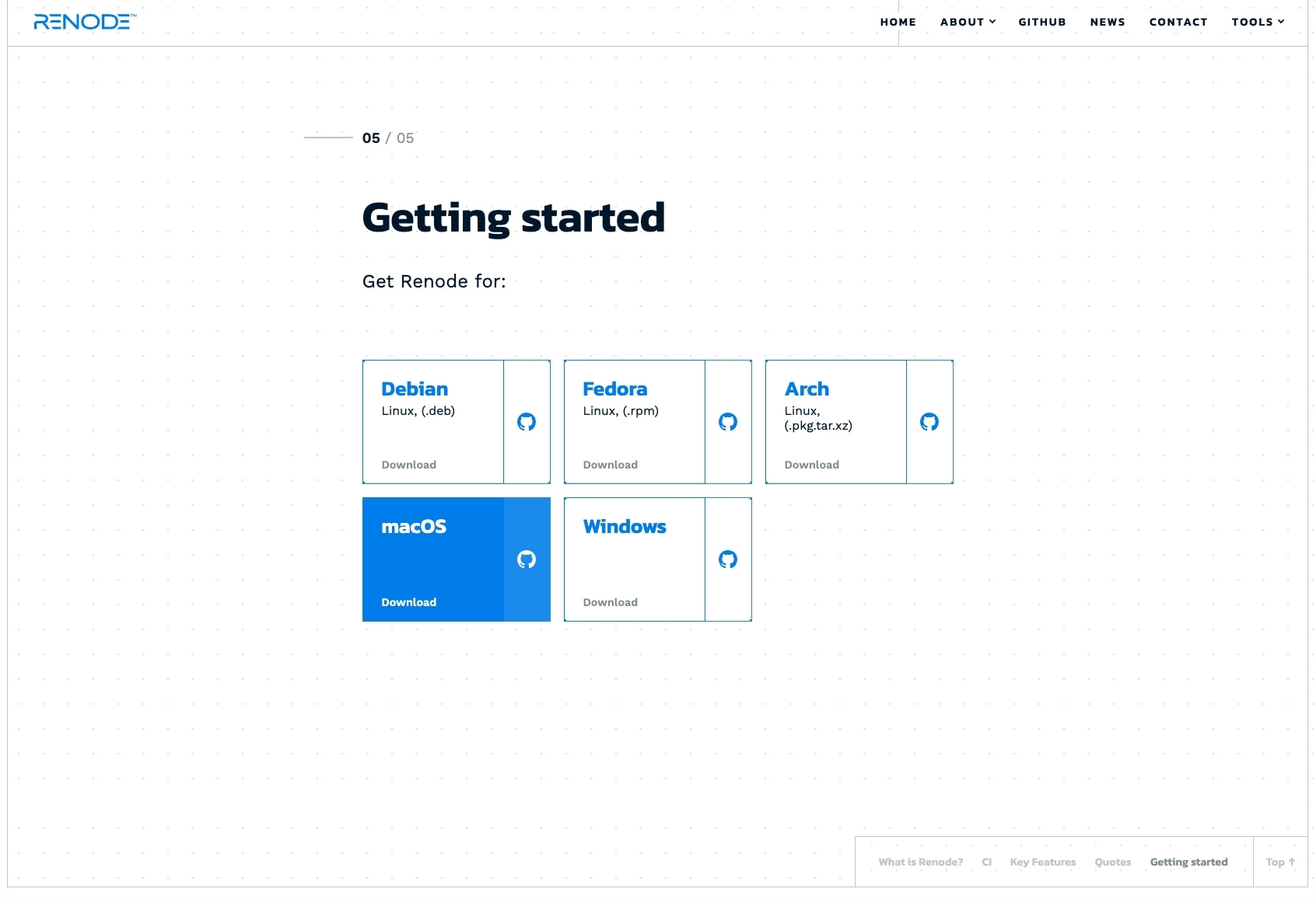 Renode captured website design