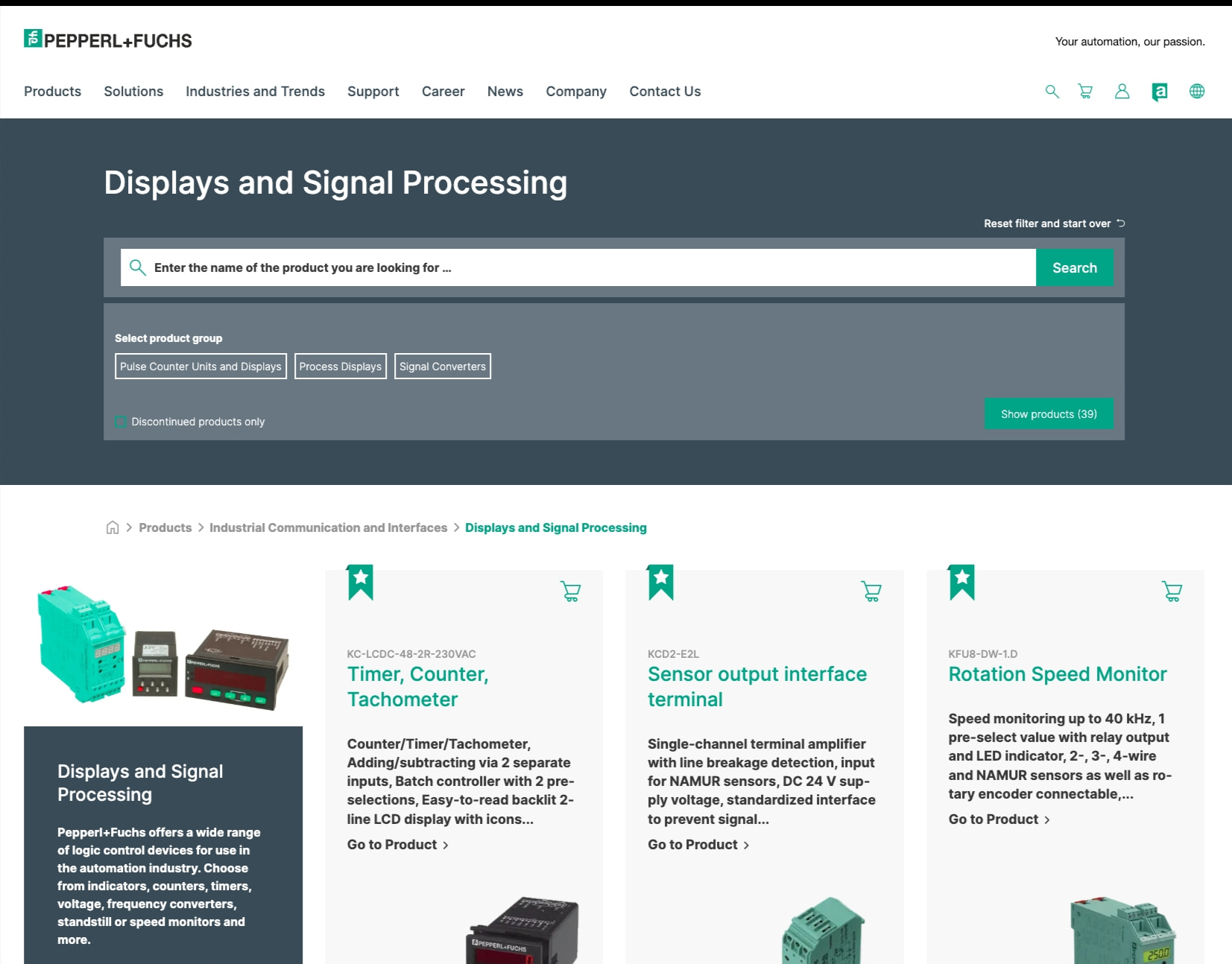 Products captured website design