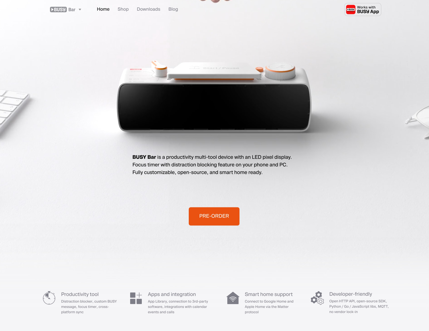 BUSY Bar — Productivity Multi-tool Device with an LED pixel screen captured website design