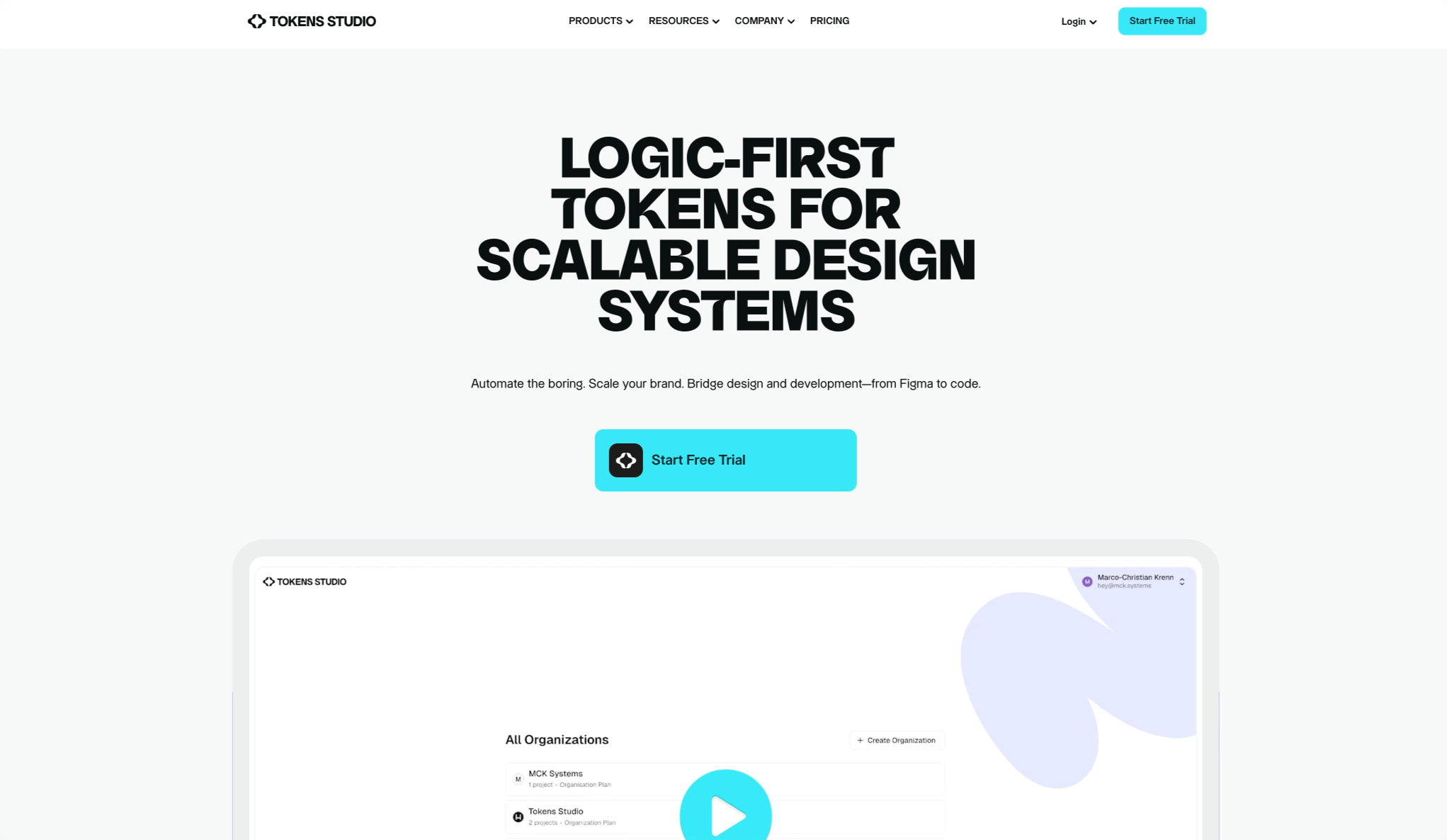 Logic-first tokens for scalable design systems | Tokens Studio captured website design