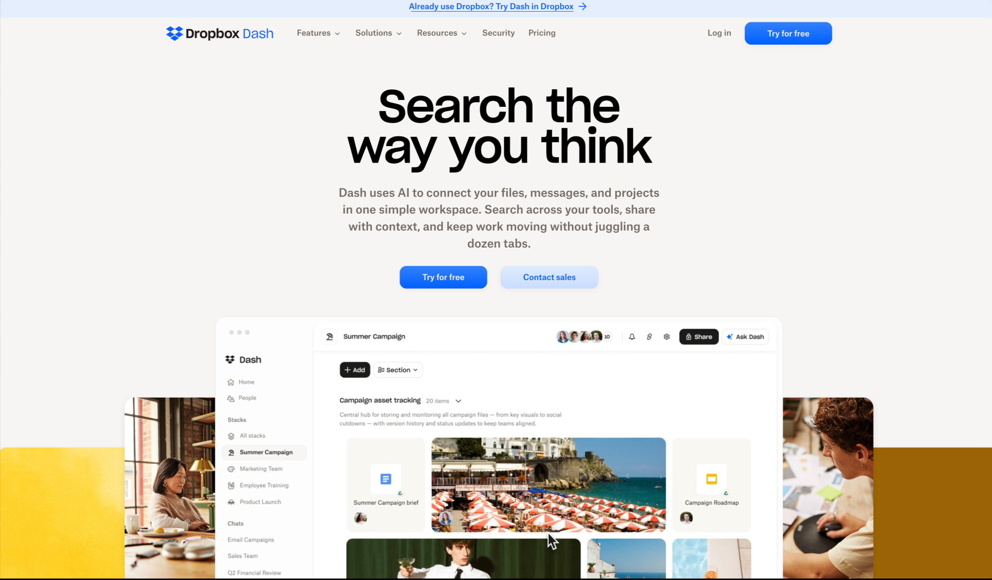 Dropbox Dash: Find anything. Protect everything. captured website design