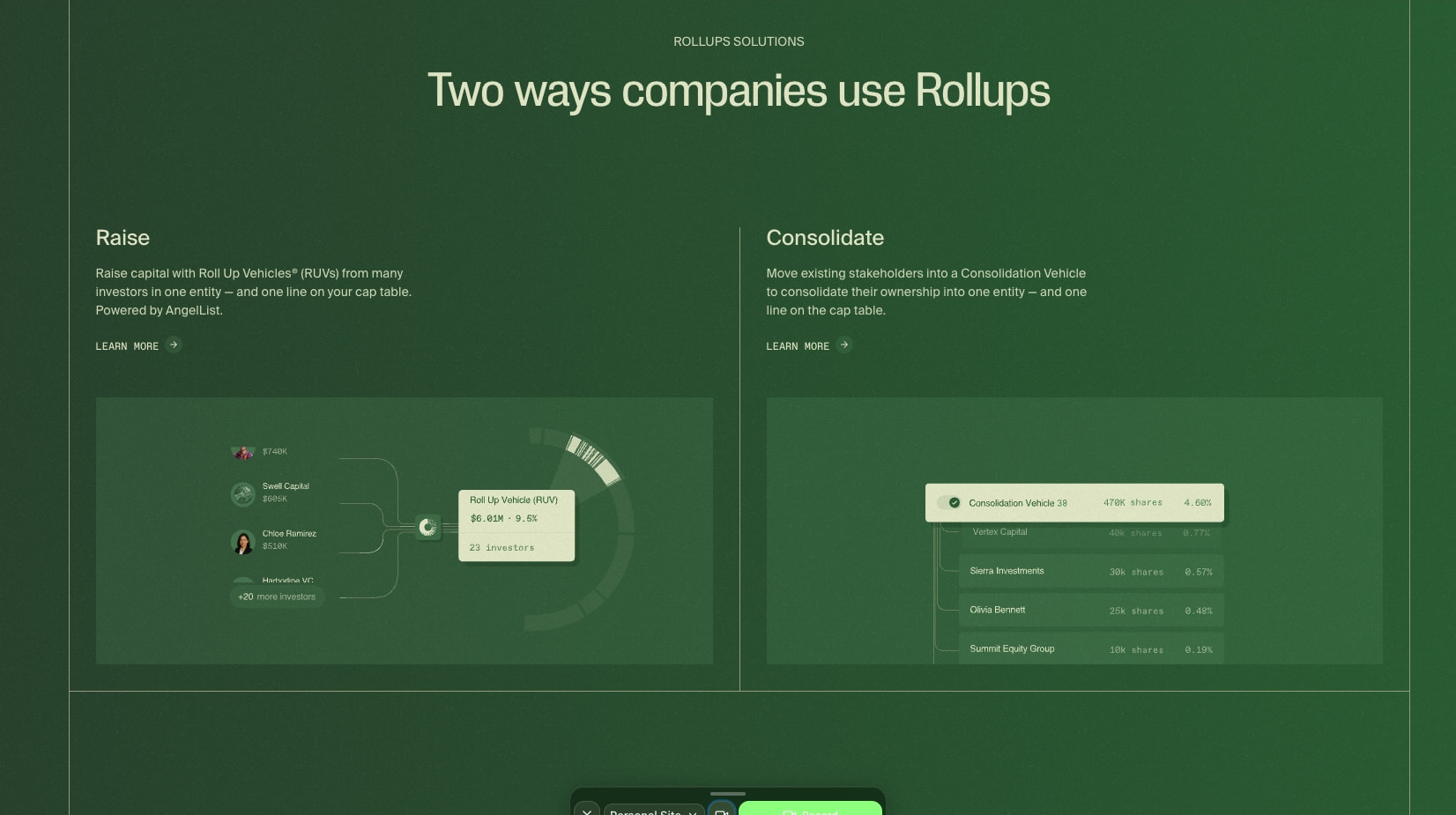 Rollups captured website design