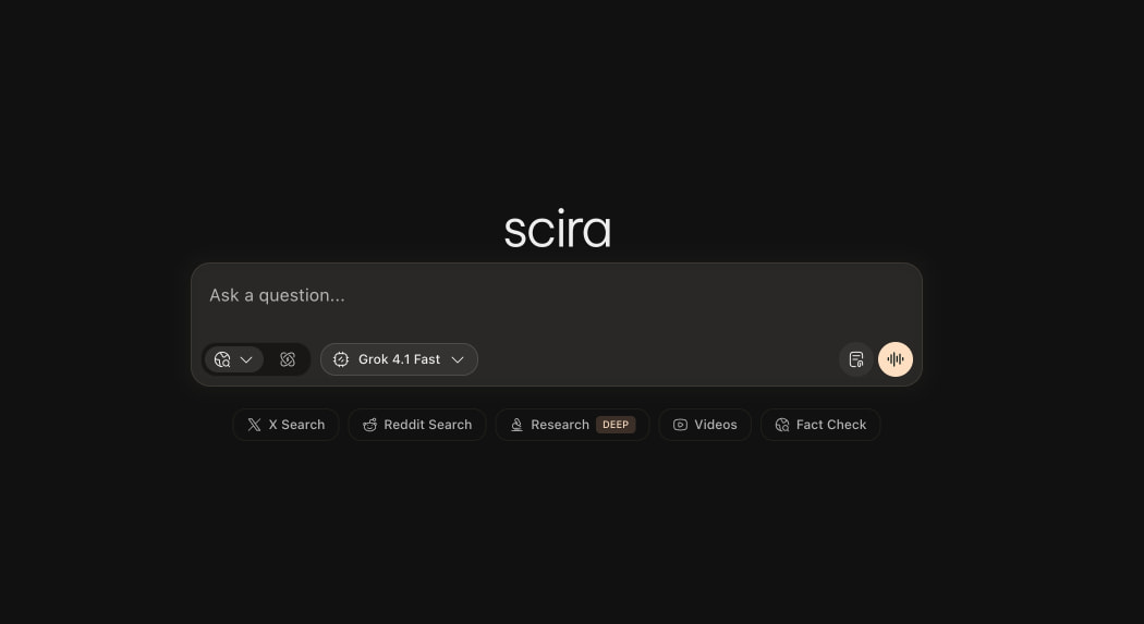 Scira AI - Research in speed of thought. captured website design