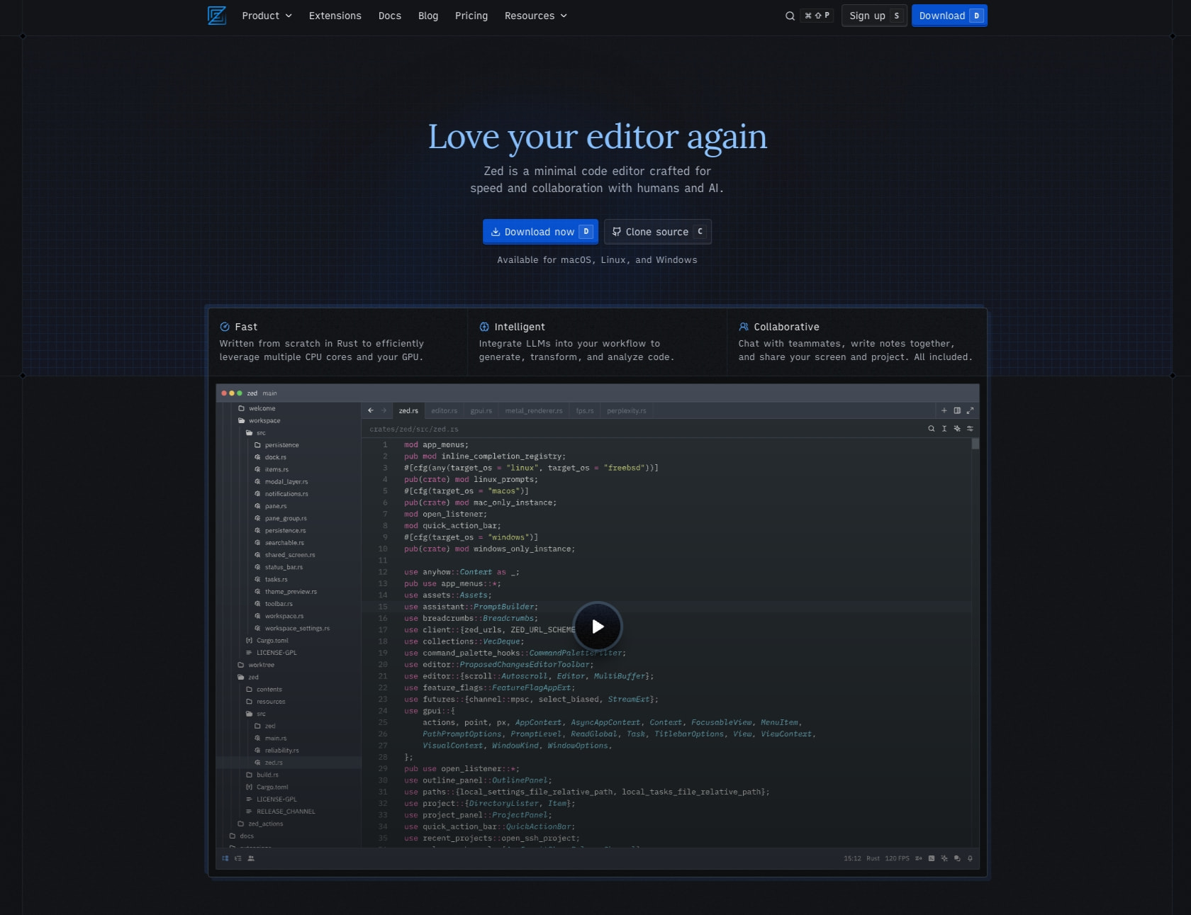 Zed — Love your editor again captured website design