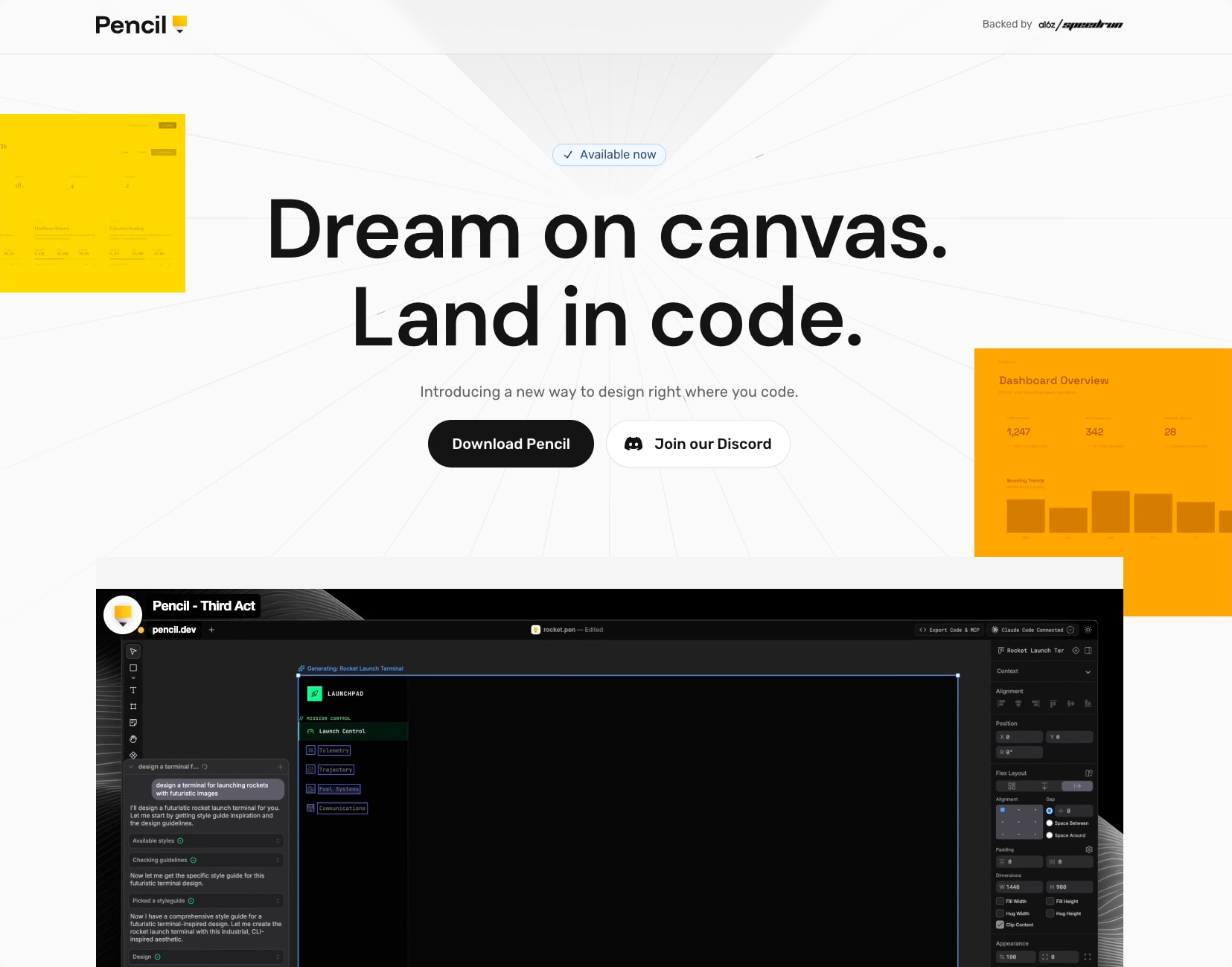 Pencil – Design on canvas. Land in code. captured website design