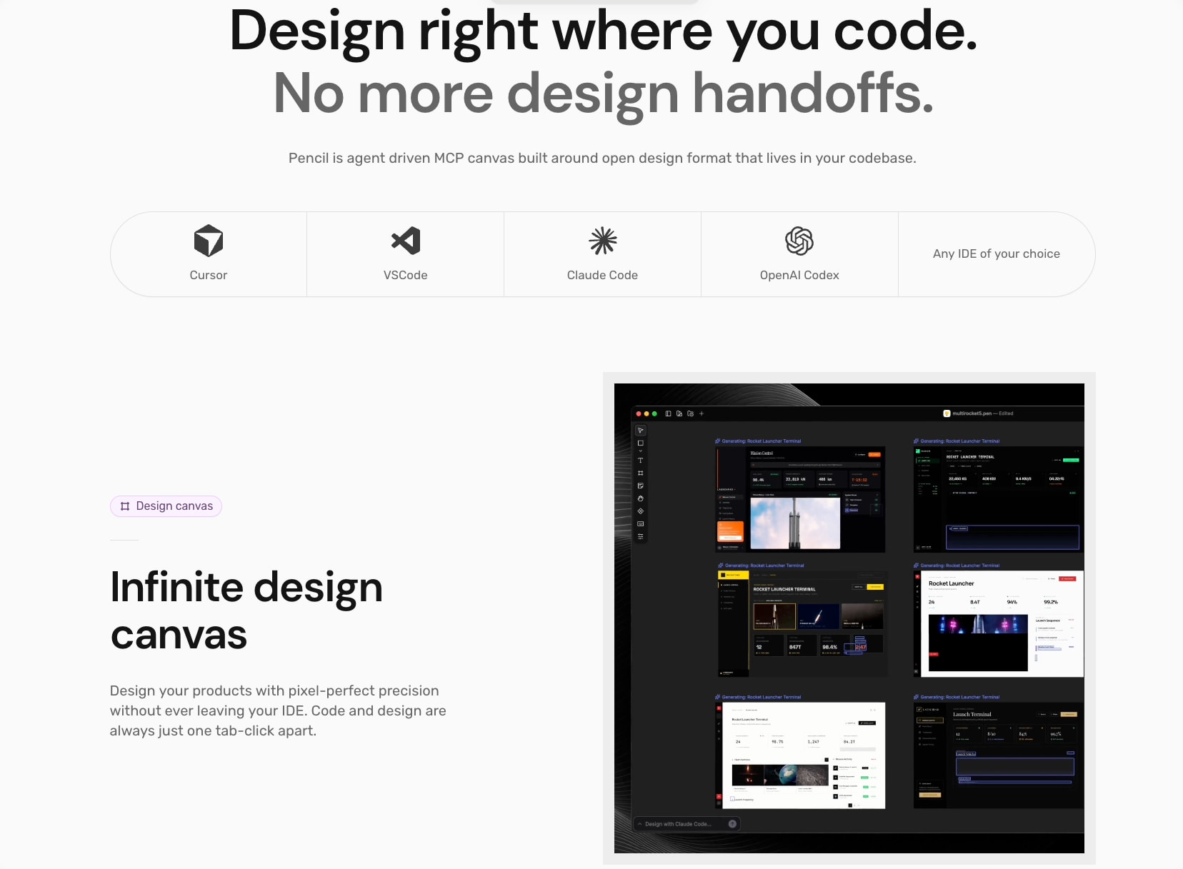 Pencil – Design on canvas. Land in code. captured website design