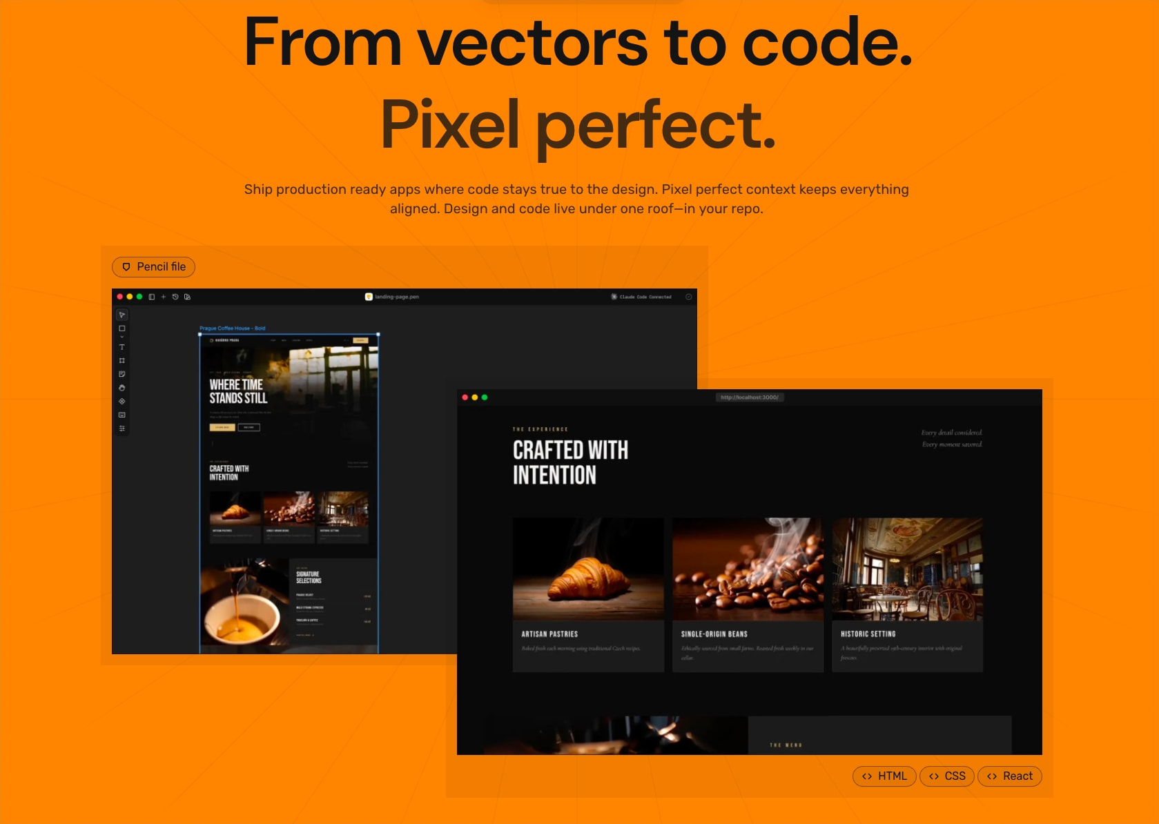 Pencil – Design on canvas. Land in code. captured website design