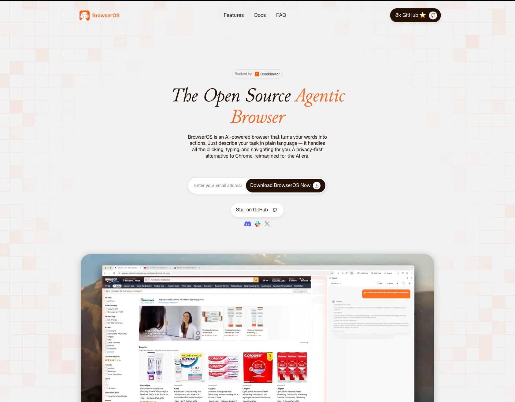 BrowserOS - Open-Source AI Browser | Privacy-First Alternative to Perplexity Comet captured website design