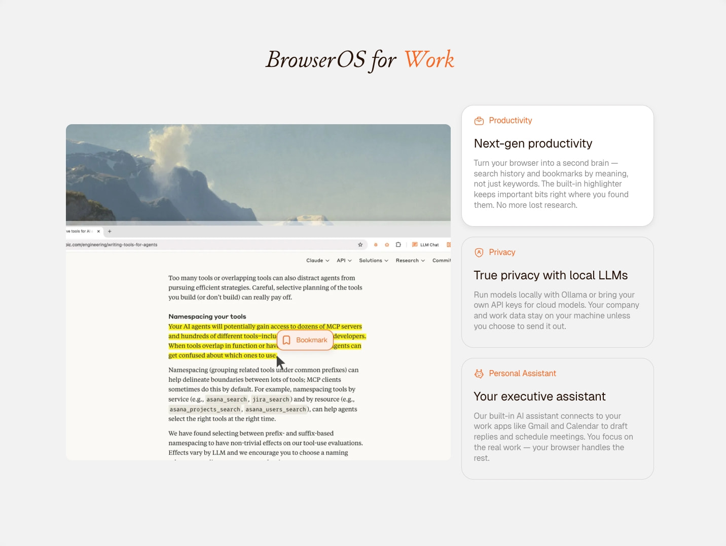 BrowserOS - Open-Source AI Browser | Privacy-First Alternative to Perplexity Comet captured website design