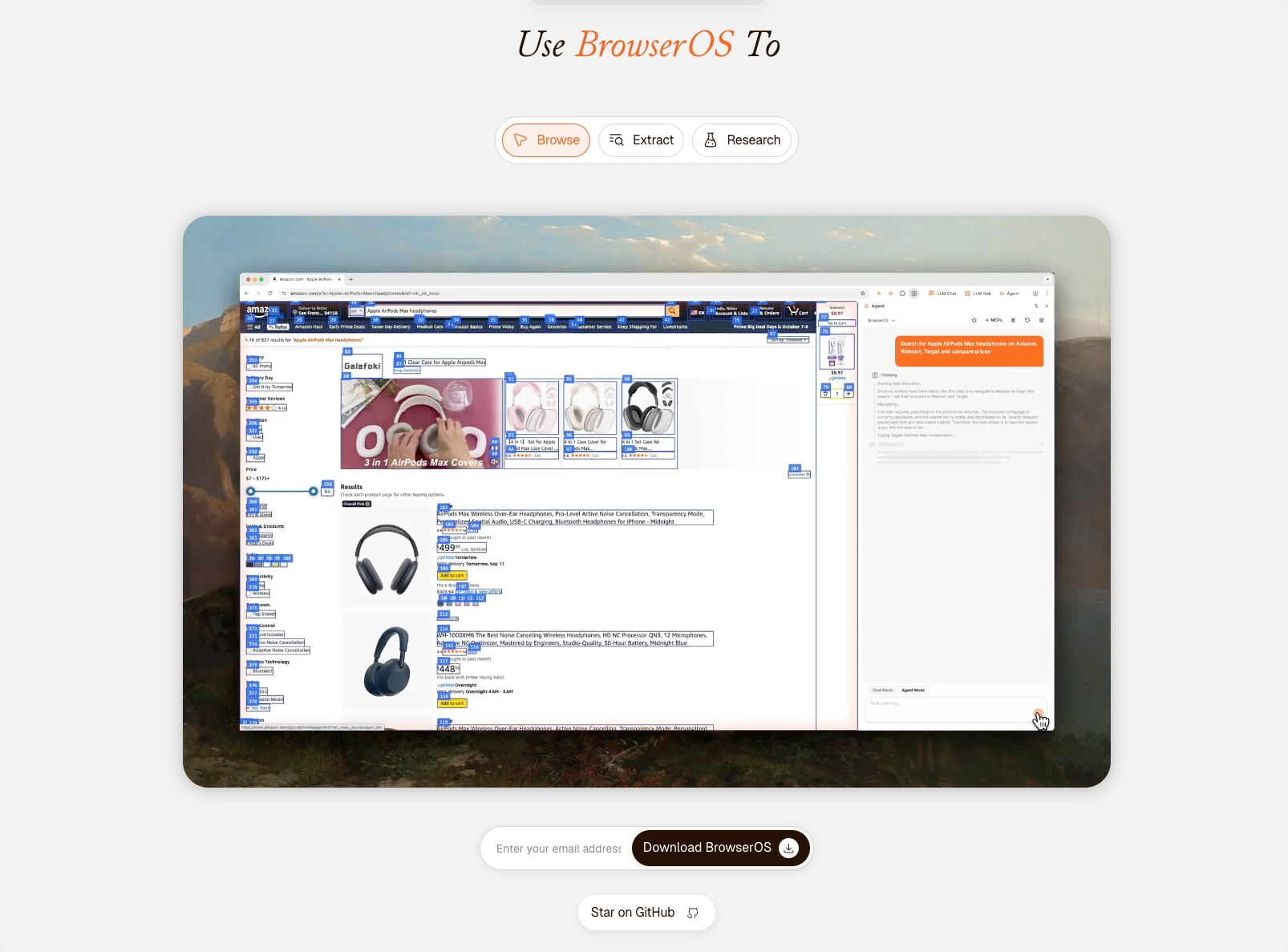 BrowserOS - Open-Source AI Browser | Privacy-First Alternative to Perplexity Comet captured website design
