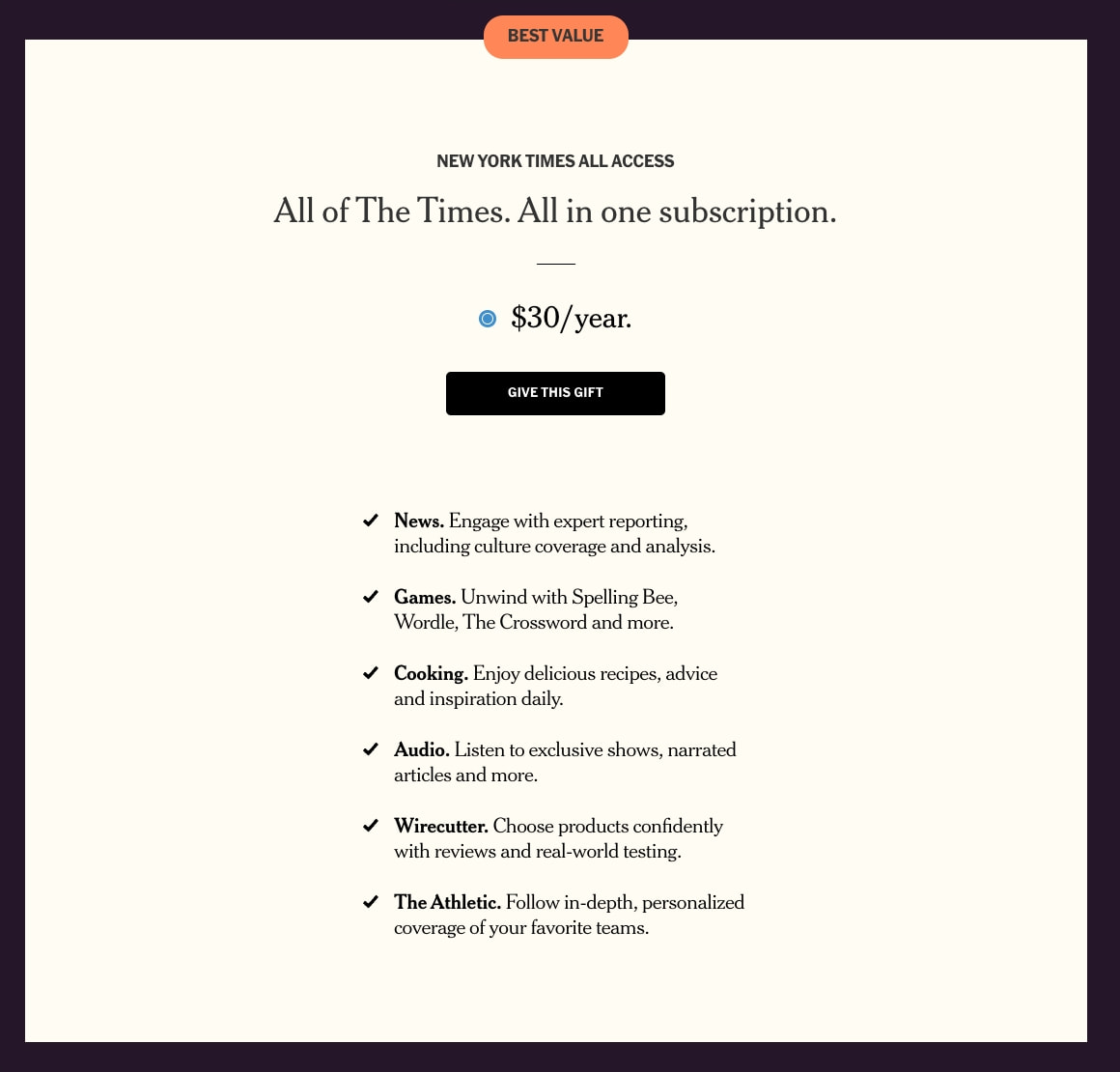 New York Times Gift Subscriptions captured website design