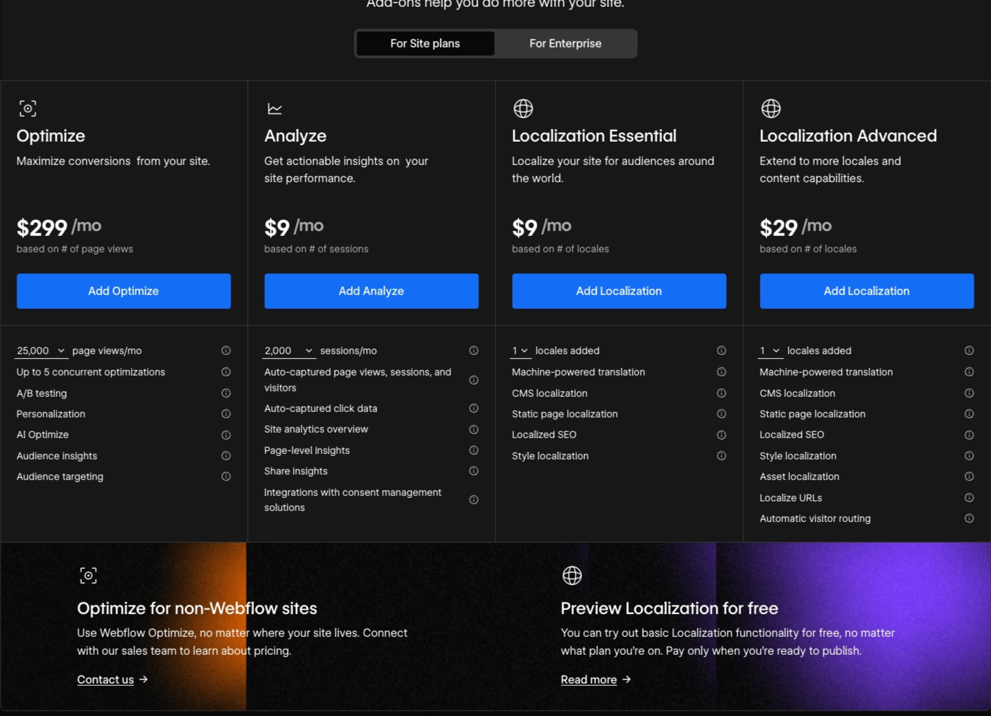 Plans & pricing | Webflow captured website design