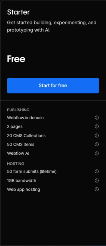 Plans & pricing | Webflow captured website design