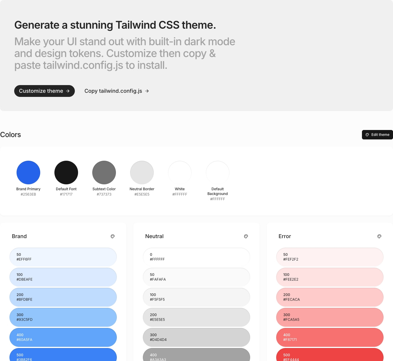 Subframe - Tailwind CSS Theme Generator captured website design