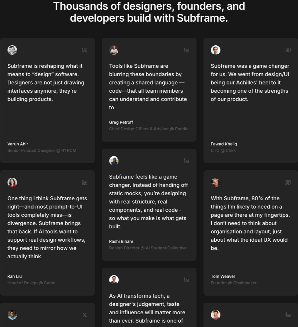 Subframe – The best way to build UI, fast. captured website design