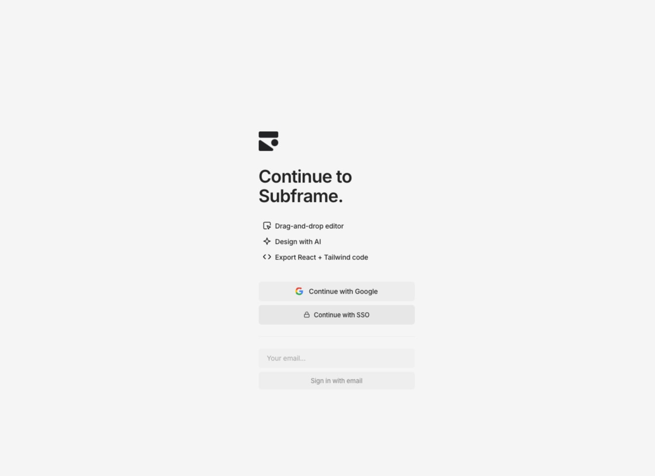 Sign in — Subframe captured website design