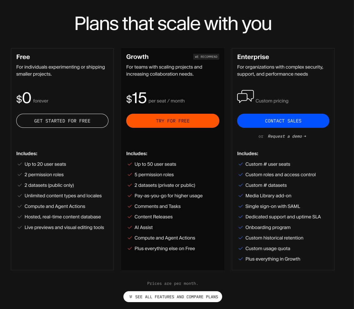 Pricing | Sanity captured website design