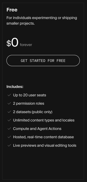 Pricing | Sanity captured website design
