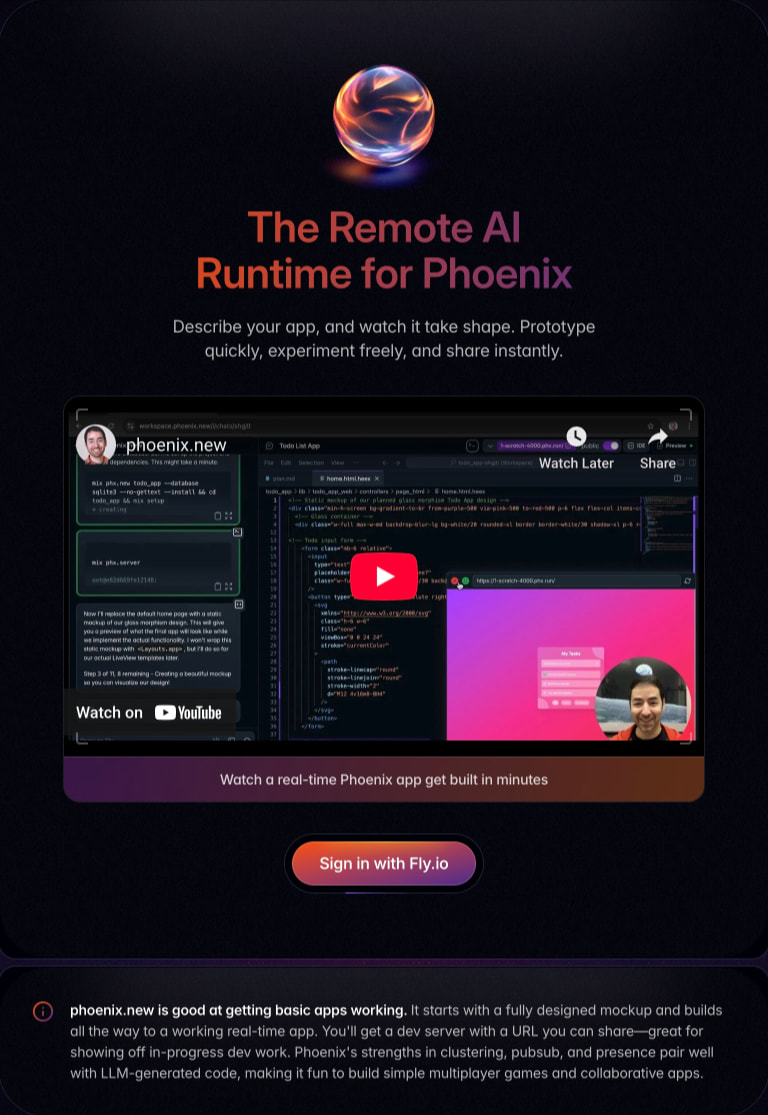 Home · Phoenix.new captured website design