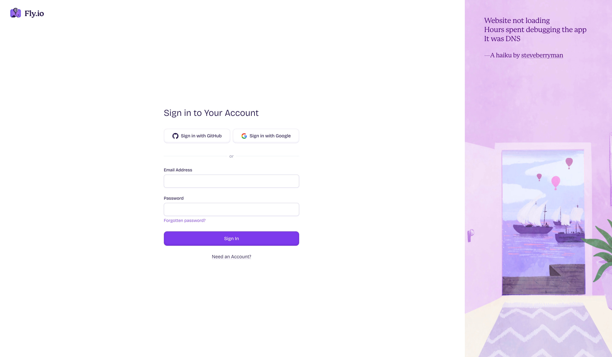 Sign in to Your Account · Fly captured website design