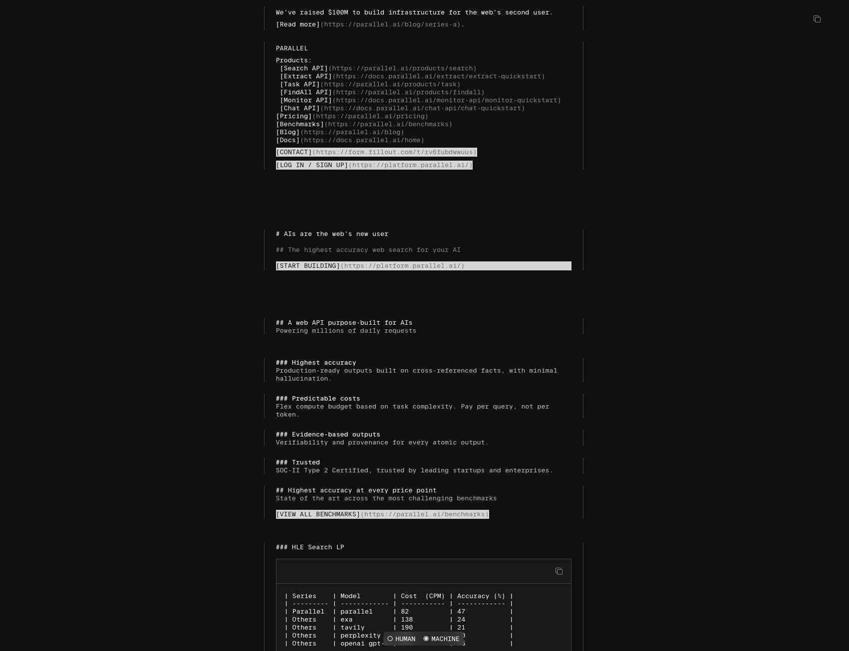 Parallel Web Systems | Web Search & Research APIs Built for AI Agents captured website design