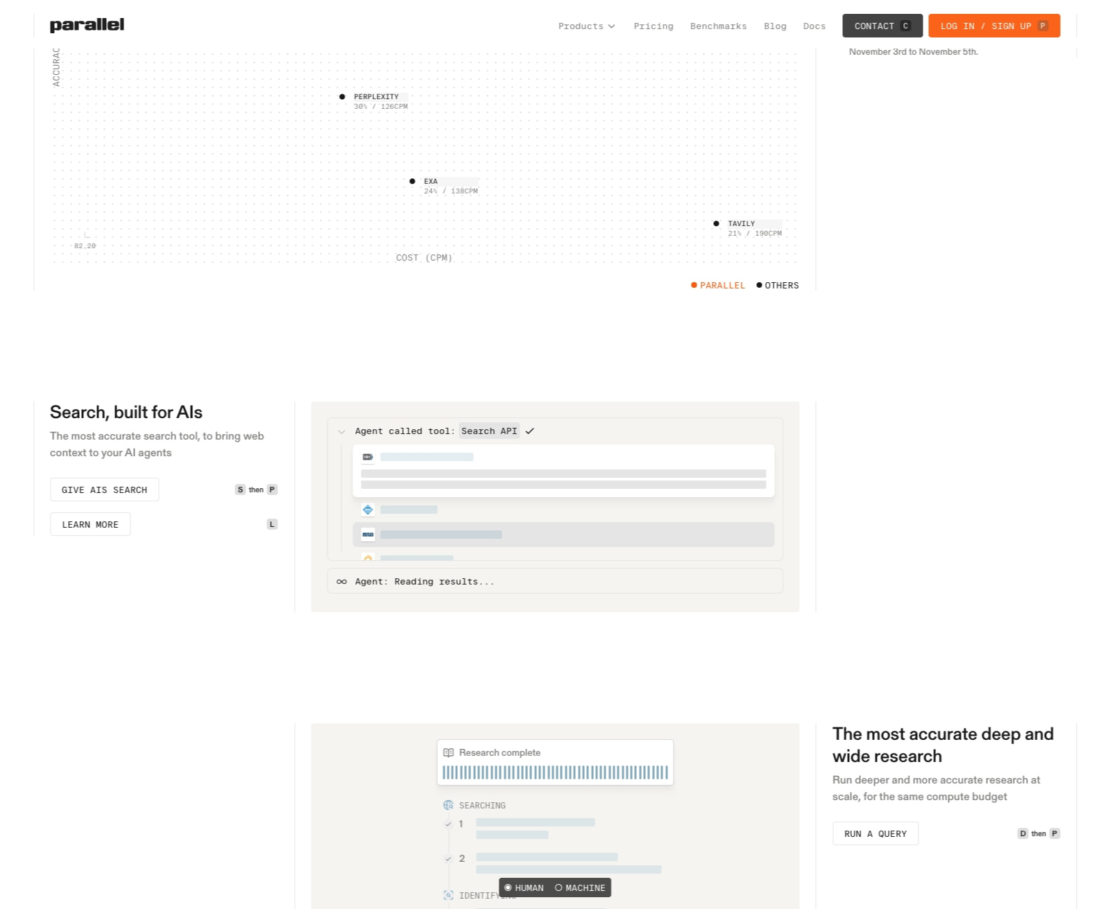 Parallel Web Systems | Web Search & Research APIs Built for AI Agents captured website design