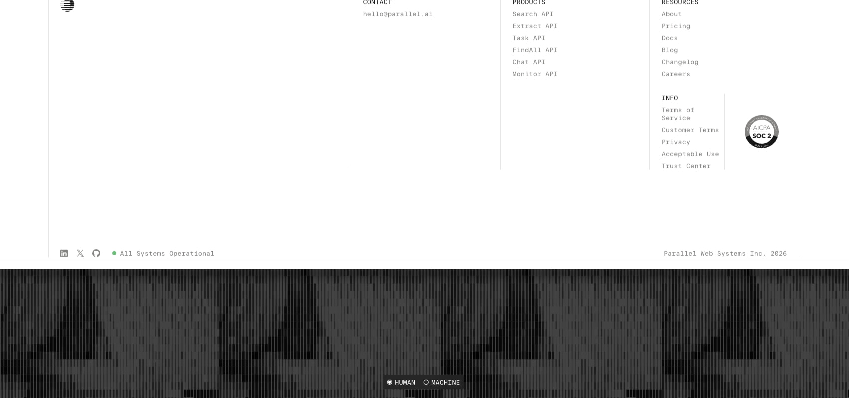 Parallel Web Systems | Web Search & Research APIs Built for AI Agents captured website design