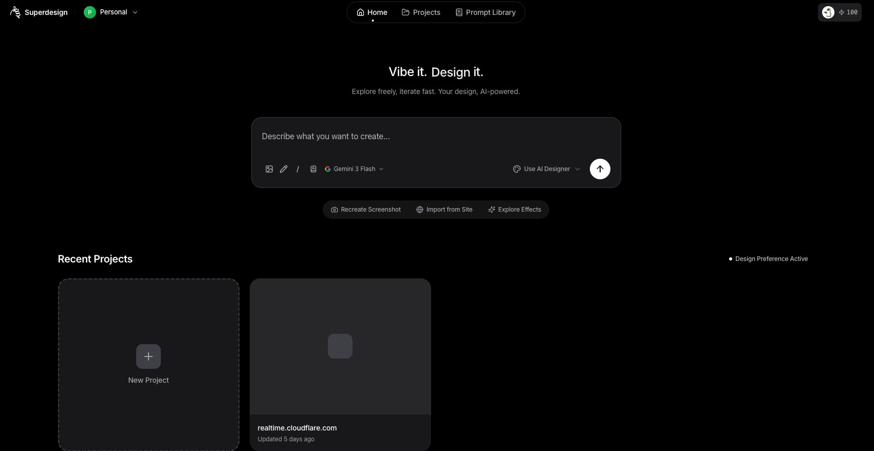 Superdesign captured website design