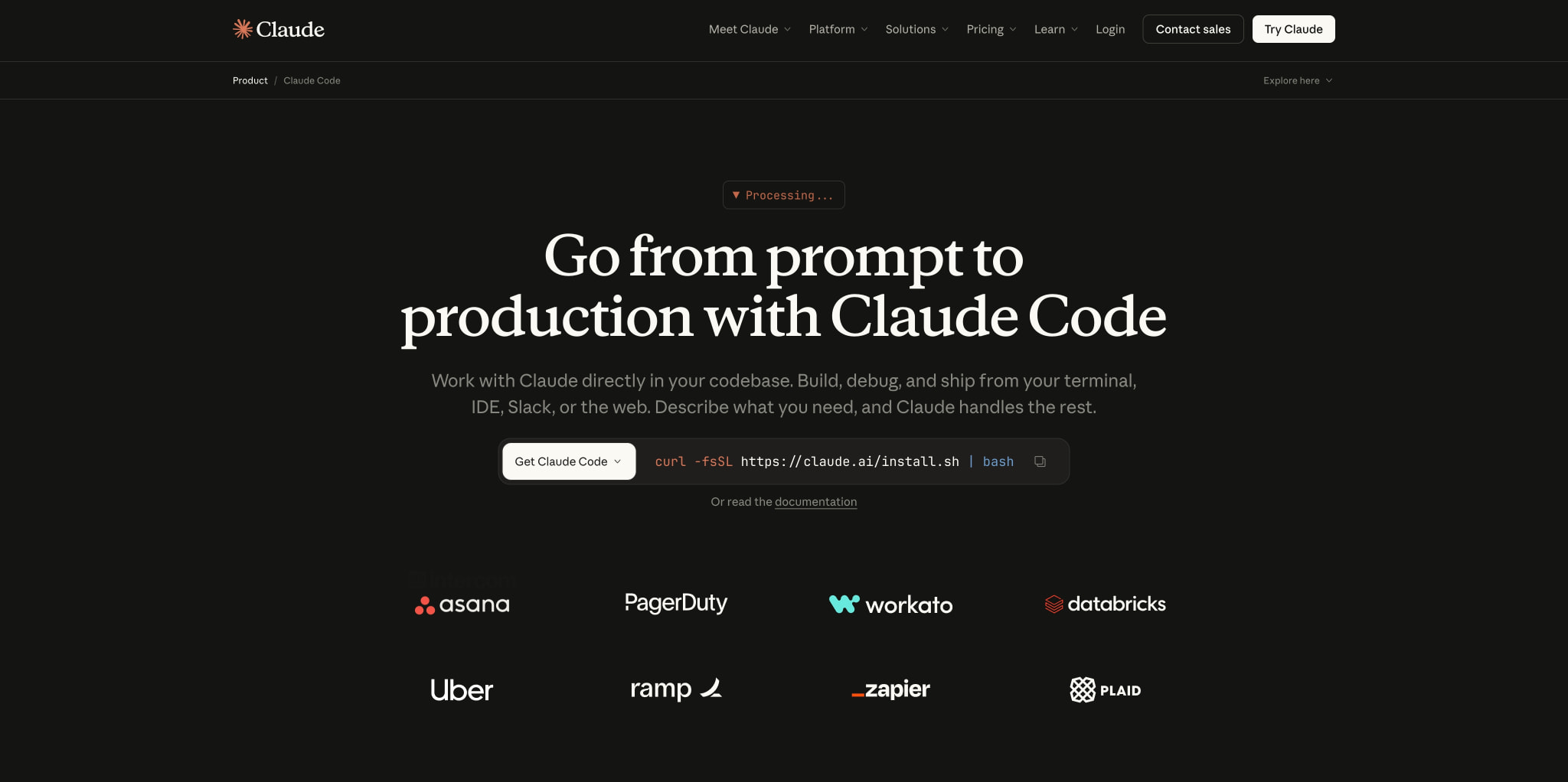 Claude Code - AI coding agent for terminal & IDE | Claude captured website design