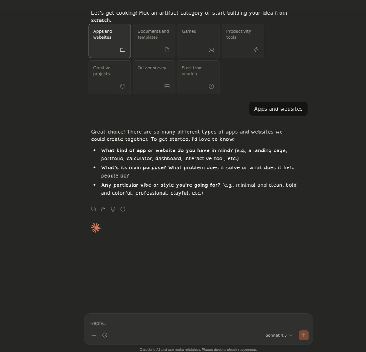 Apps and websites - Claude captured website design