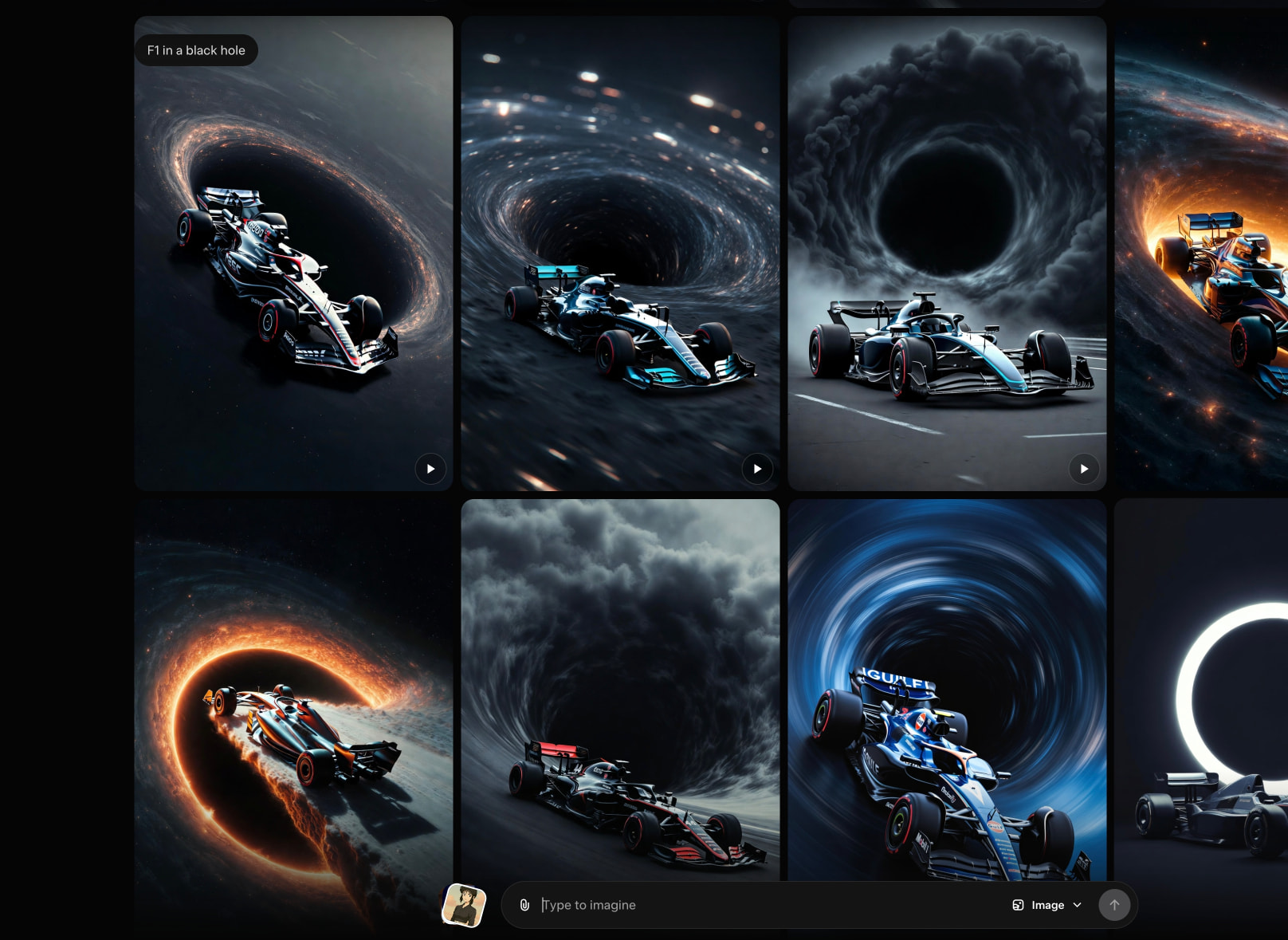 f1 in a black hole - Grok captured website design