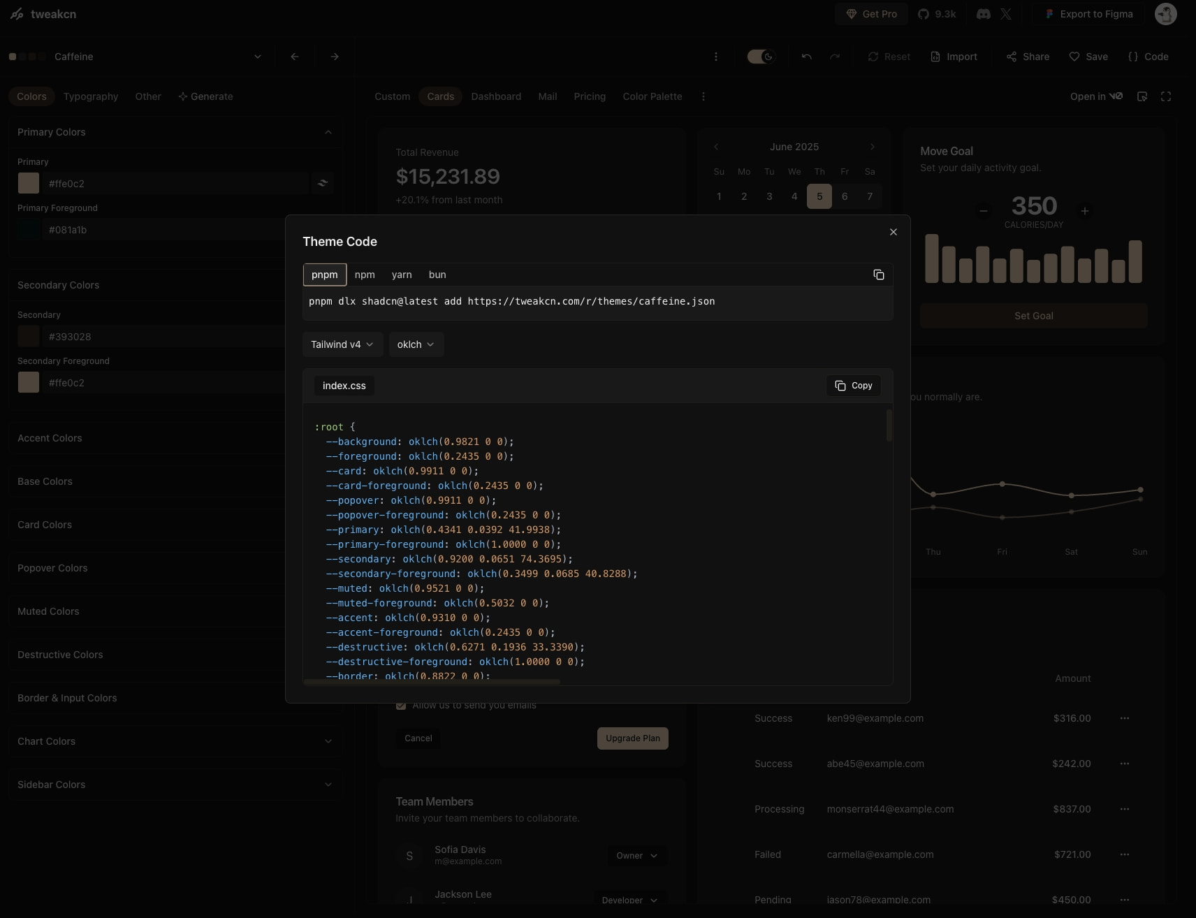 tweakcn — Theme Generator for shadcn/ui captured website design