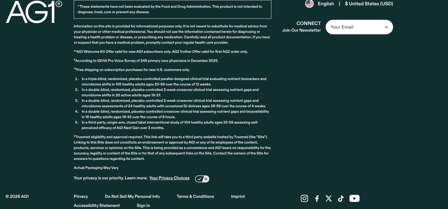 AG1 | Get Started captured website design