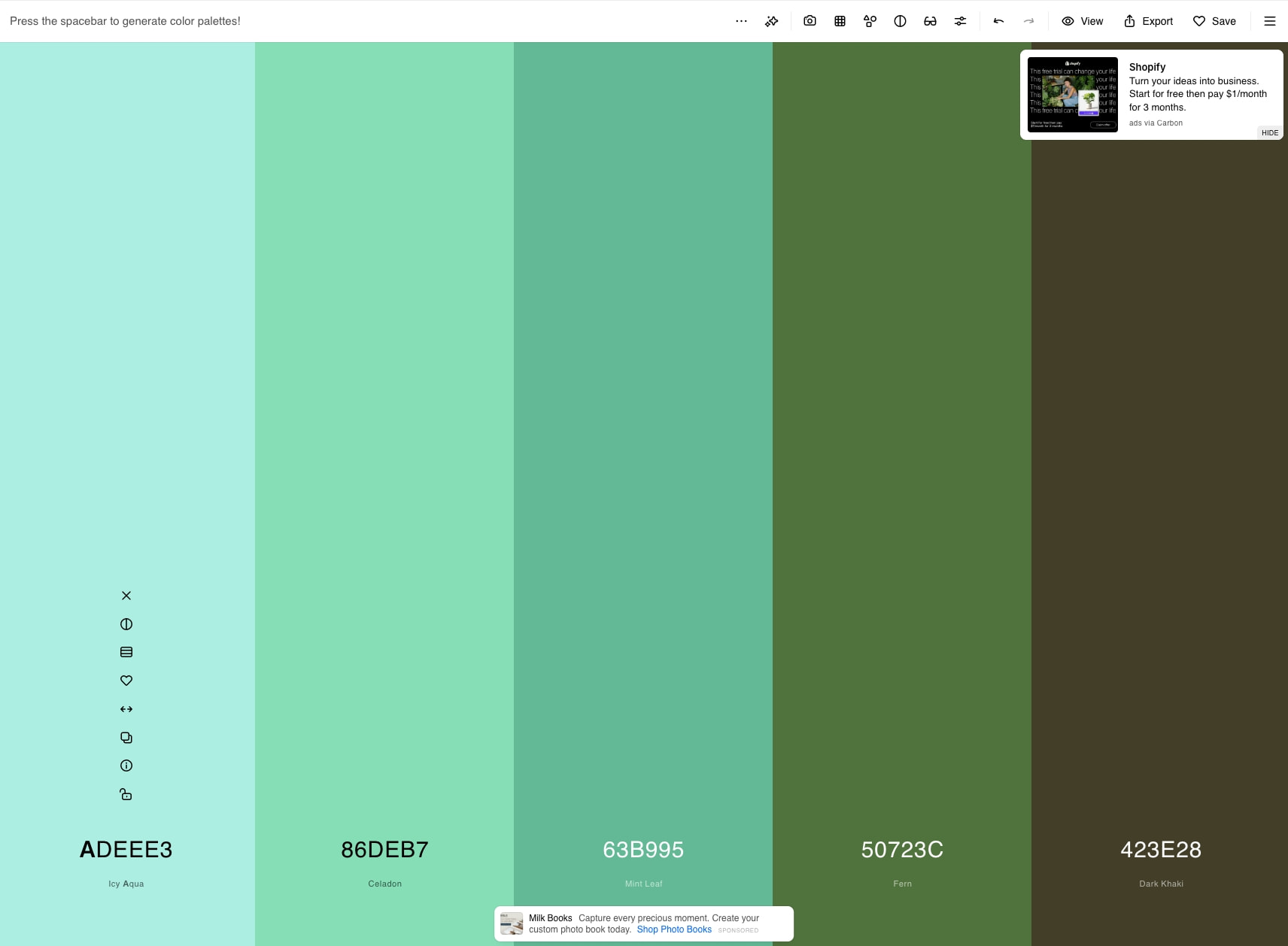 Create a Palette - Coolors captured website design