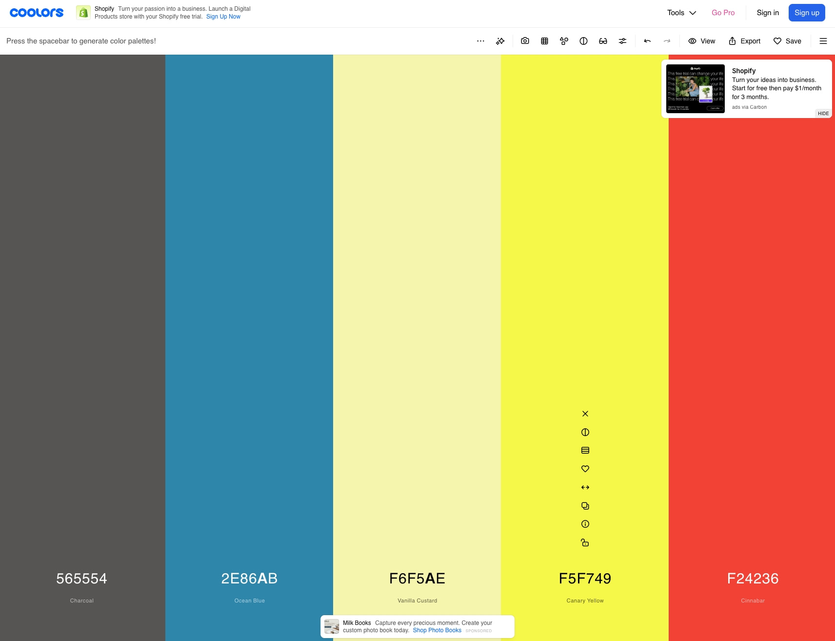 Create a Palette - Coolors captured website design