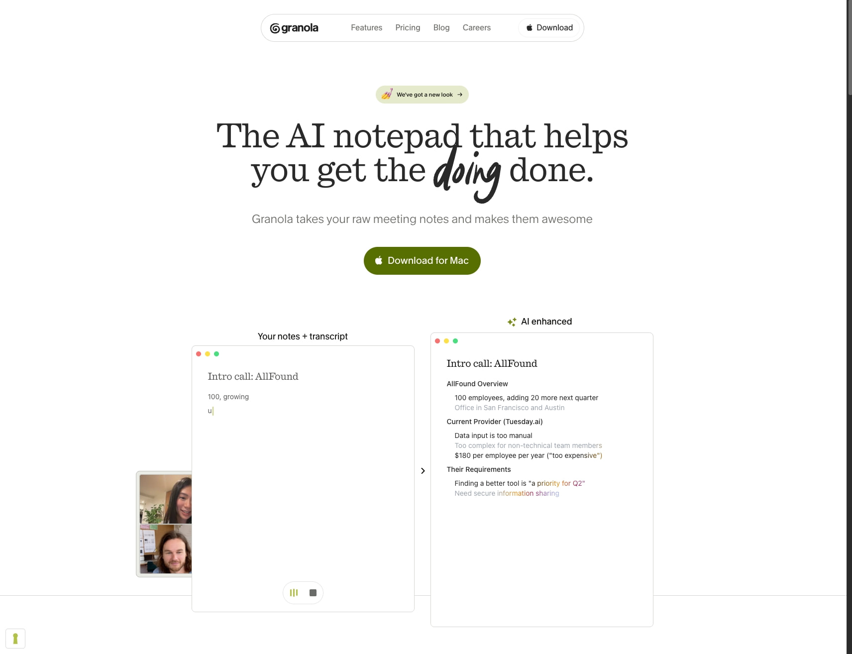 Granola — The AI notepad that helps you get the doing done captured website design