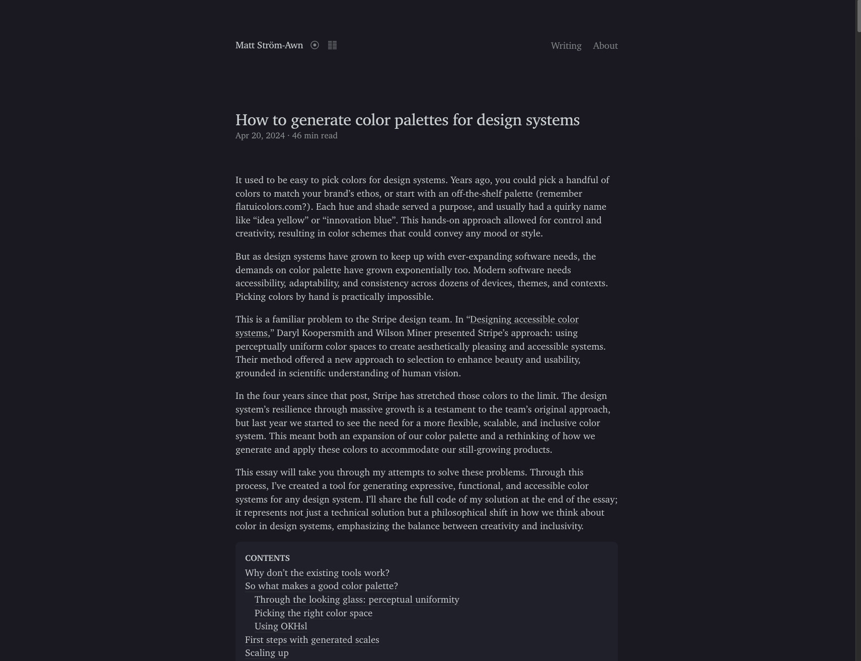 How to generate color palettes for design systems || Matt Ström-Awn, designer-leader captured website design