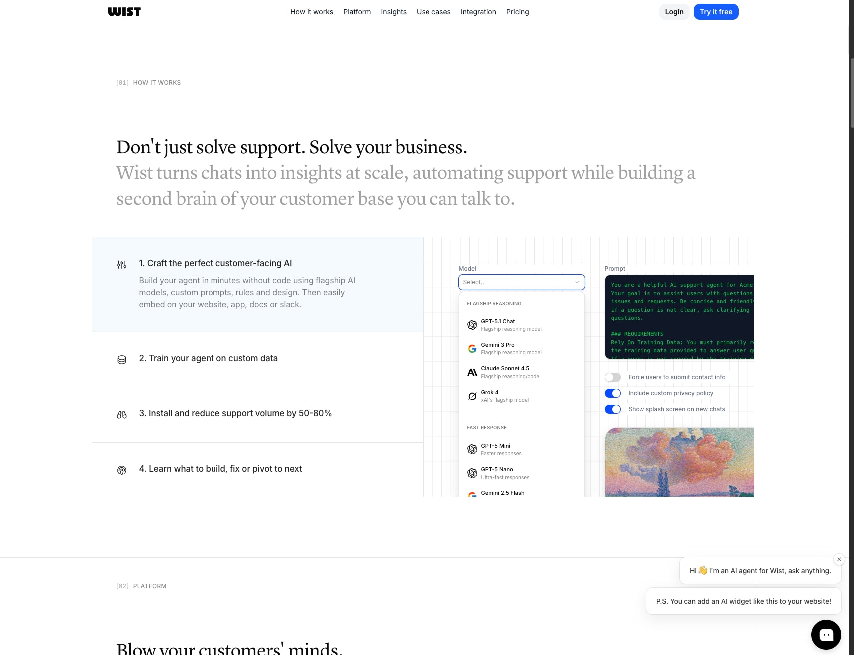 Wist: AI Live Chat Agents for Customer Support captured website design