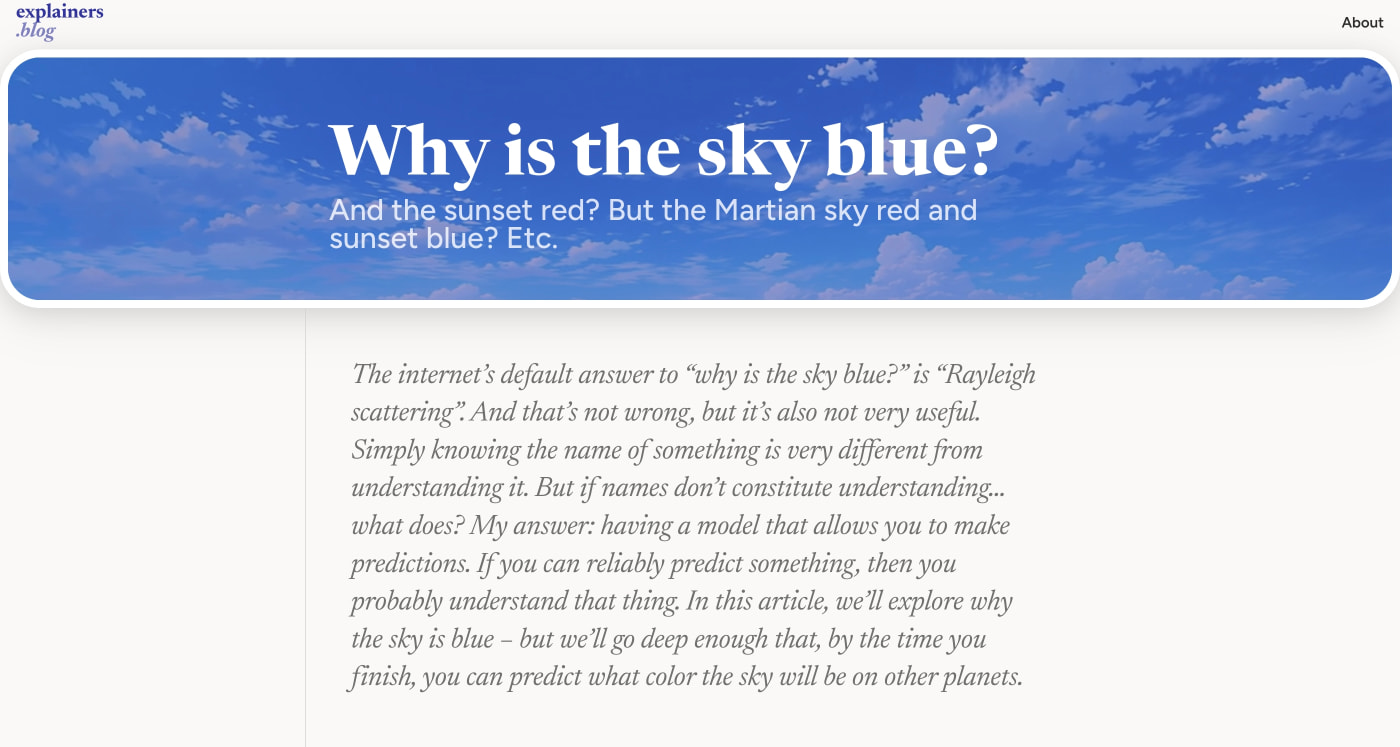Why is the sky blue? captured website design