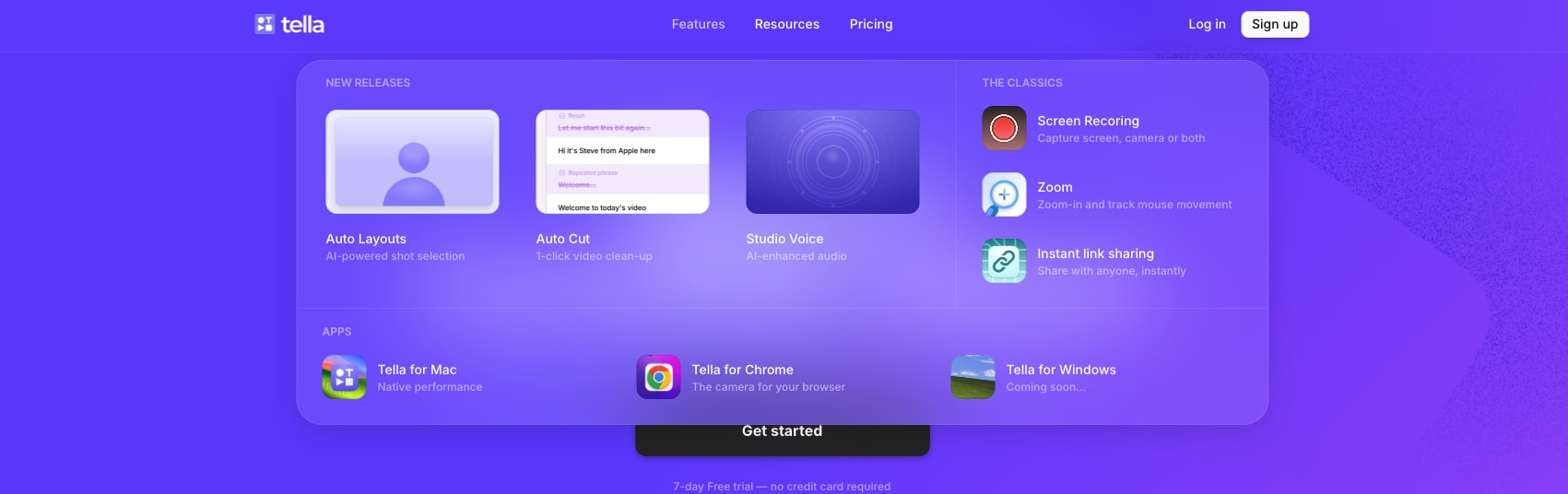Tella — Online Screen Recorder for Mac & Windows captured website design