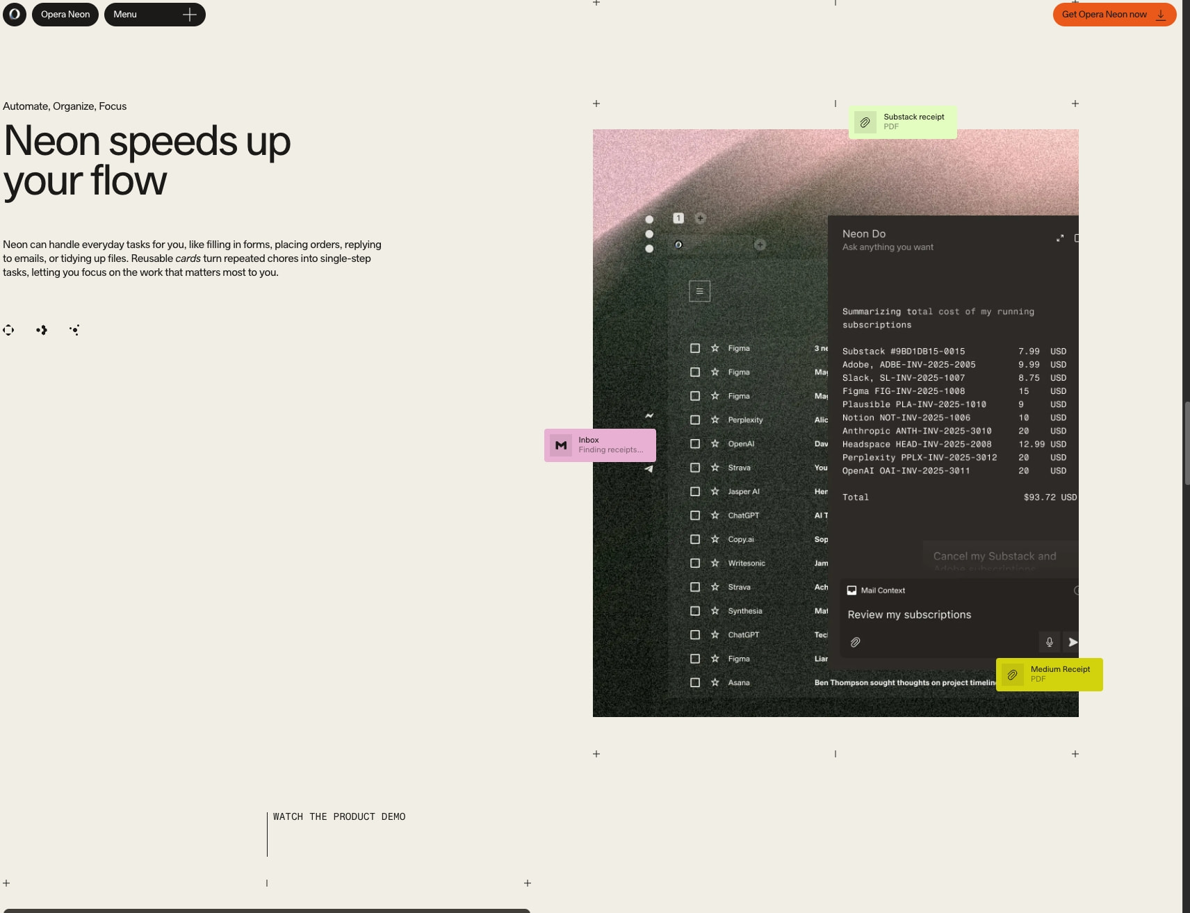 Opera Neon. This browser is built to act. captured website design