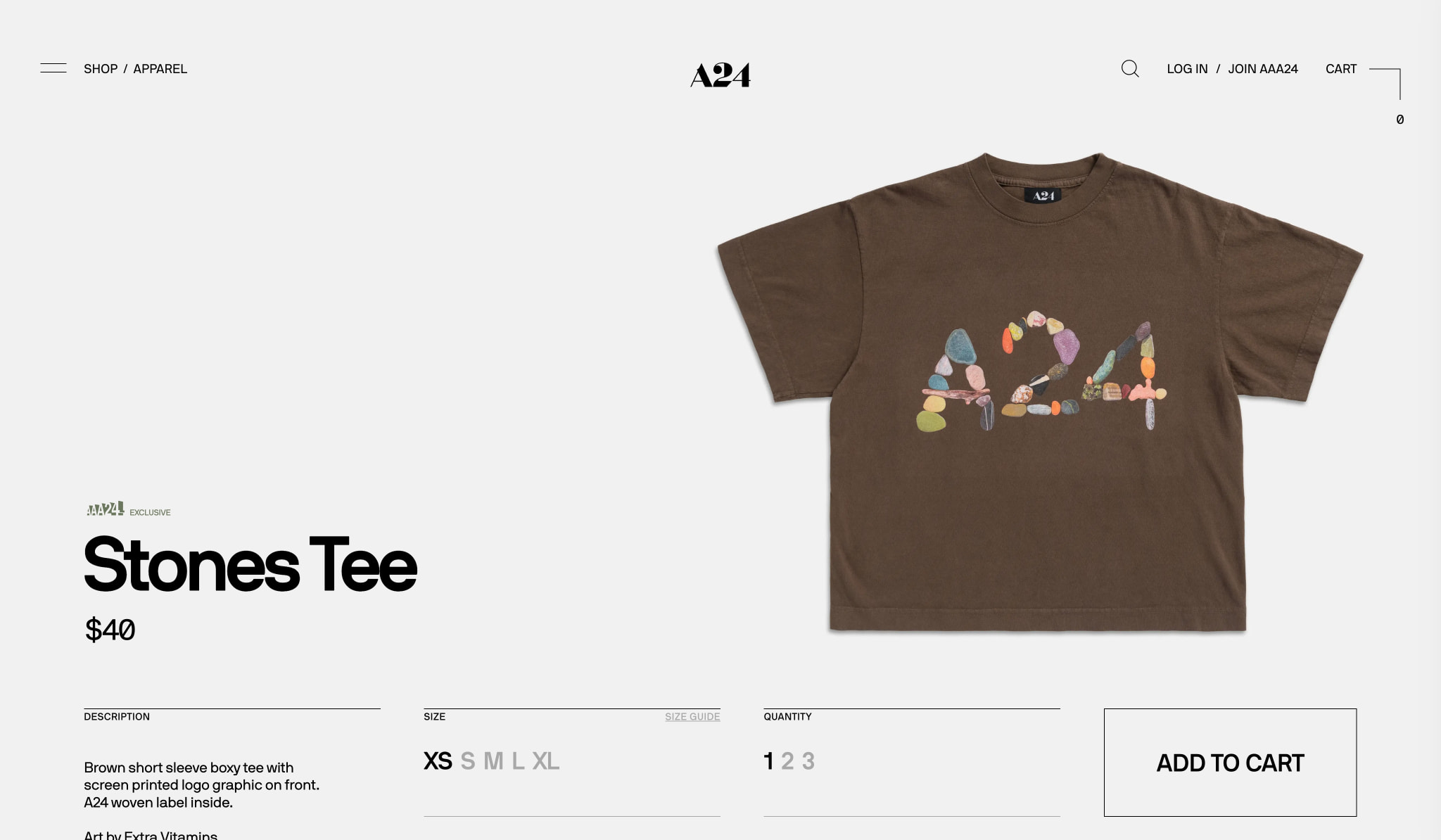 Stones Tee – A24 Shop captured website design