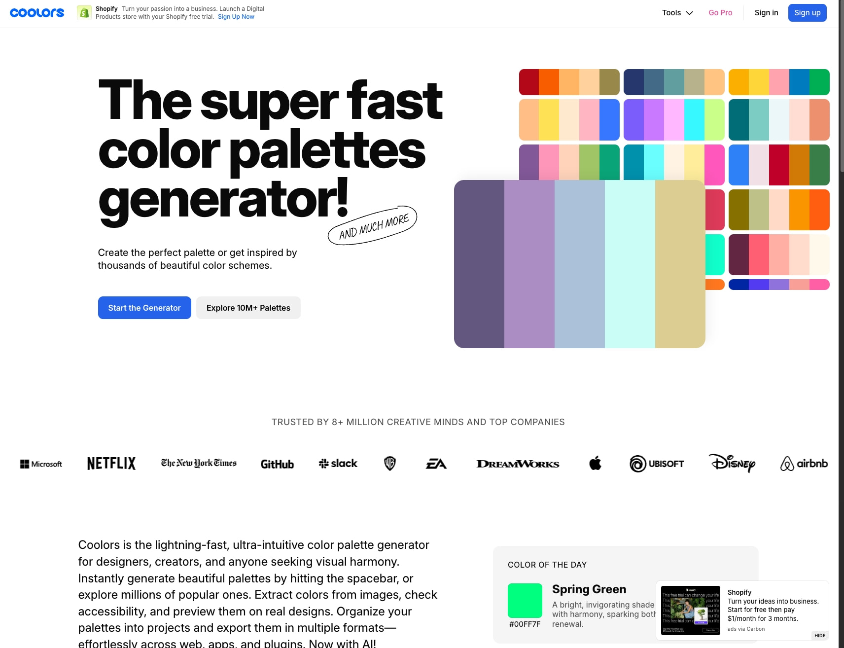 Home — super fast palettes hero captured website design