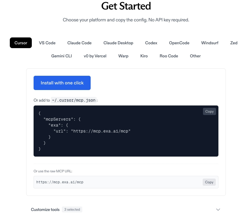 Exa MCP Server — AI Web Search for Claude, Cursor & VS Code captured website design