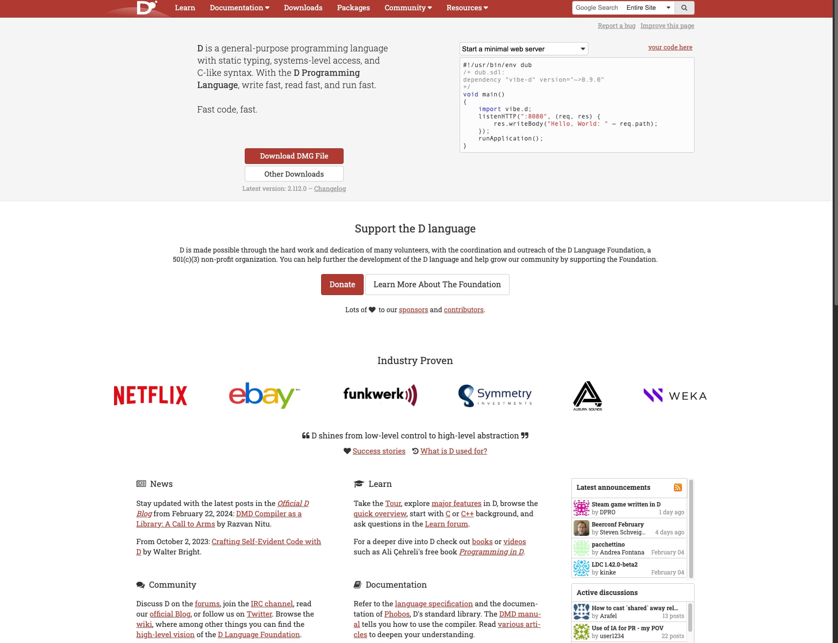 Home - D Programming Language captured website design