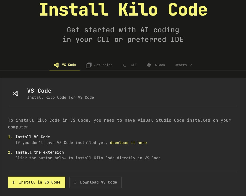 Kilo - Install Kilo Code captured website design